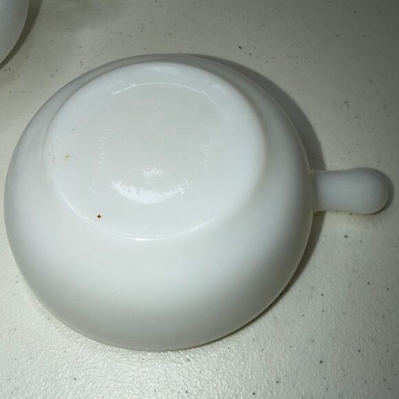 Vintage Glasbake White Milk Glass Soup Cereal Lug Handle 5" Glass Bowls USA Made - Picture 6 of 9